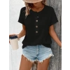 Kadın Kısa Kollu Yakası Açık önden Düğmeli Waffle Bluz