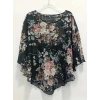 Kadın Kısa Kollu Yuvarlak Yaka çiçek Baskılı Asimetrik Kesim şifon Bluz