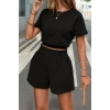 Kadın Kısa Kollu Yuvarlak Yakalı Ithal Keten Bluz Ve Short Ikili Takım