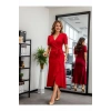 Kadın Kruvaze Yaka Midi Boy Kuşaklı Krep Elbise 120 Cm