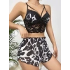 Kadın Siyah Leopar desenli Dantel detaylı Şortlu Gecelik Pijama Takımı 5055