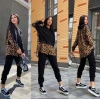 Kadın Leopar Ve Gömlek Detay Sweat Ve Pantolon Kili Takım