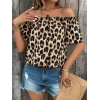 Kadın Madonna Yaka Fırfırlı Leopar Desenli Mikro Kumaş Bluz