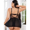 Kadın Nakışlı Siyah Gotik İp Askılı Büyük Beden Tüllü Transparan Fantezi Gecelik 8007