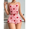 Kadın Pembe Çilek desenli Şortlu Pijama Takımı 5056