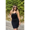 Kadın Sıfır Kol önü Püsküllü Askılı Viskon Mini Elbise