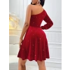 Kadın Tek Omuzdan Açık Uzun Kollu Taşlı Mini Elbise