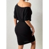 Kadın Tek Omuzu Açık Büzgülü Kısa Sandy Elbise