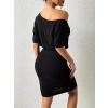 Kadın Tek Omuzu Açık Büzgülü Kısa Sandy Elbise