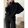 Kadın Uzun Kollu Balıkçı Dik Yakalı Düğmeli üç Iplik Bluz Ve Pantolon Ikili Takım