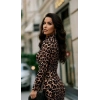 Kadın Uzun Kollu Balıkçı Yaka Leopar Desenli Midi Boy Elbise