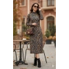 Kadın Uzun Kollu Balıkçı Yaka Leopar Desenli Midi Boy Elbise