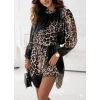 Kadın Uzun Kollu Balıkçı Yaka Leopar Desenli şifon Mini Elbise
