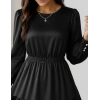 Kadın Uzun Kollu Bisiklet Yaka Beli Lastikli Fırfırlı Ithal Krep Elbise
