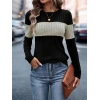 Kadın Uzun Kollu Bisiklet Yaka çift Renkli Triko Bluz