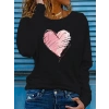 Kadın Uzun Kollu Bisiklet Yaka Kalp Desenli Viskon Bluz