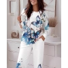 Kadın Uzun Kollu Bisiklet Yaka Kelebek Desenli Iki Iplik Alt üst Takım
