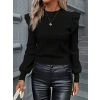 Kadın Uzun Kollu Bisiklet Yaka Omuzları Fırfırlı Triko Bluz