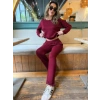 Kadın Uzun Kollu Bisiklet Yaka Viskon Iki Iplik Bluz Ve Pantolon Ikili Takım