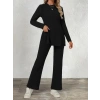 Kadın Uzun Kollu Bisiklet Yaka Yandan Yırtmaçlı şardonlu Kaşkorse Bluz Ve Pantolon Ikili Takım