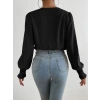 Kadın Uzun Kollu Dökümlü Kruvaze Yaka Kol Ucu Gipeli Sandy Bluz