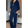Kadın Uzun Kollu Fermuarlı Viskon Iki Iplik Bluz Ve Pantolon Ikili Takım