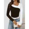 Kadın Uzun Kollu Geometrik Yaka Detaylı çift Renkli Viskon Bluz