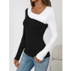 Kadın Uzun Kollu Geometrik Yaka Detaylı çift Renkli Viskon Bluz