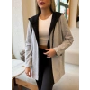 Kadın Uzun Kollu Kapşonlu çift Renkli şardonlu Iki Iplik Ceket
