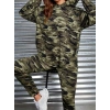 Kadın Uzun Kollu Kapşonlu Kamuflaj Desenli Bluz Ve Pantolon Tayt Ikili Takım