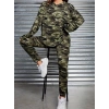 Kadın Uzun Kollu Kapşonlu Kamuflaj Desenli Bluz Ve Pantolon Tayt Ikili Takım