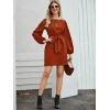 Kadın Uzun Kollu Kayık Yaka Belden Kuşaklı Kısa Ithal Krep Elbise