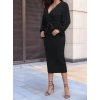 Kadın Uzun Kollu Kruvaze Yaka Belden Kuşaklı Midi Ithal Krep Elbise