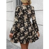 Kadın Uzun Kollu Kruvaze Yaka Beli Gipeli çiçek Desenli Kısa Dalgıç Elbise