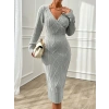 Kadın Uzun Kollu Kruvaze Yaka Triko Midi Boy Elbise