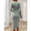 Kadın Uzun Kollu Kruvaze Yaka Triko Midi Boy Elbise