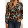 Kadın Uzun Kollu Kruvaze Yakalı Kelebek Desenli şardonlu Dalgıç Bluz
