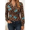 Kadın Uzun Kollu Kruvaze Yakalı Kelebek Desenli şardonlu Dalgıç Bluz