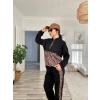 Kadın Uzun Kollu Leopar Detay Sweat Ve Yanı Leopar şerit Detay Pantolon Ikili Takım