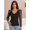 Kadın Uzun Kollu Omuz Inci Kollar Tül Detay Viskon Bluz