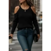 Kadın Uzun Kollu Omuzlardan Açık Askılı Yuvarlak Yaka Triko Bluz