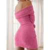 Kadın Uzun Kollu Omuzlardan Açık Kısa şardonlu Triko Elbise