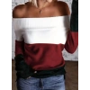 Kadın Uzun Kollu Omuzlardan Açık Uzun Kollu Blok çizgili Triko Bluz