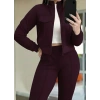 Kadın Uzun Kollu önden Fermuarlı Kısa Modal Mor Ceket Ve Pantolon Ikili Takım