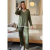 Kadın Uzun Kollu Ribana Detay Viskon Iki Iplik Ikili Takım