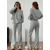 Kadın Uzun Kollu Tek Omuzdan Açık Iki Iplik Bluz Ve Pantolon Ikili Takım