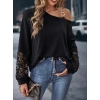 Kadın Uzun Kollu Tek Omuzu Açık Dantelli Viskon Iki Iplik Bluz