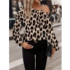 Kadın Uzun Kollu Tek Omuzu Açık Tokalı Leopar Desenli Modal Bluz