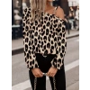 Kadın Uzun Kollu Tek Omuzu Açık Tokalı Leopar Desenli Modal Bluz