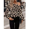 Kadın Uzun Kollu Tek Omuzu Açık Tokalı Leopar Desenli Modal Bluz